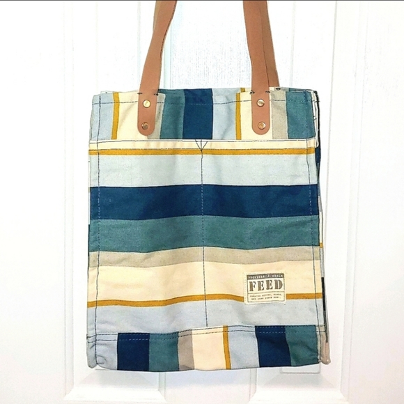 Coastal Stripe Market Canvas Grocery Tote feed tote Feed Project - Picture 1 of 4